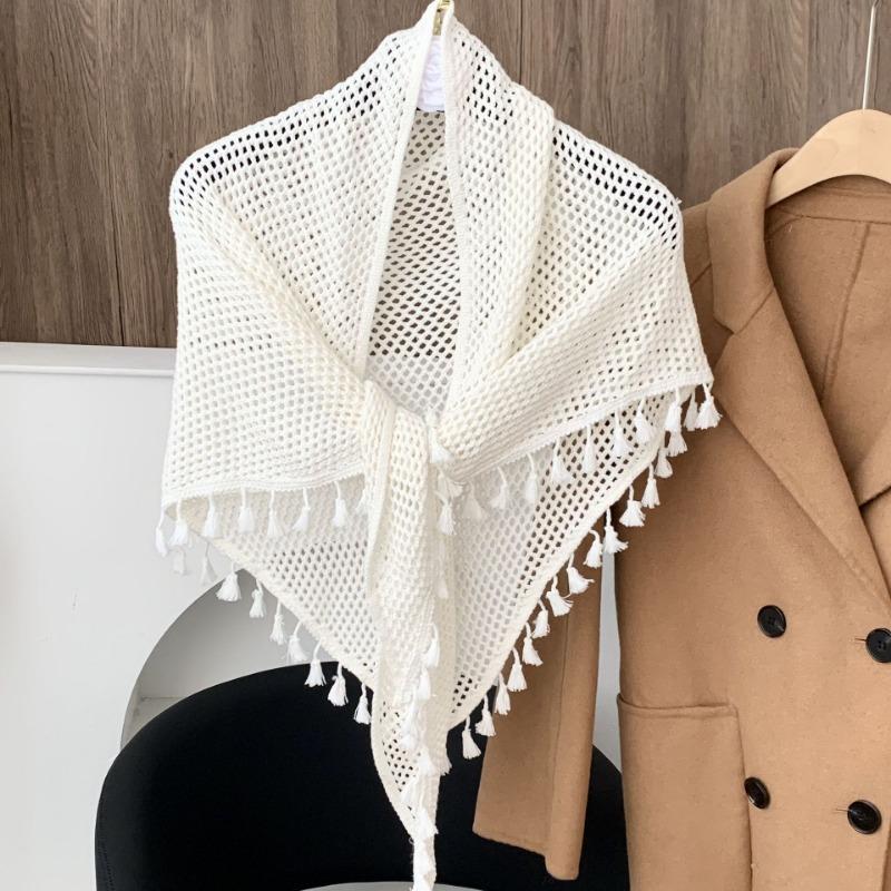 Women S Knitted Solid Color Tassel Versatile Shawl Wrap
