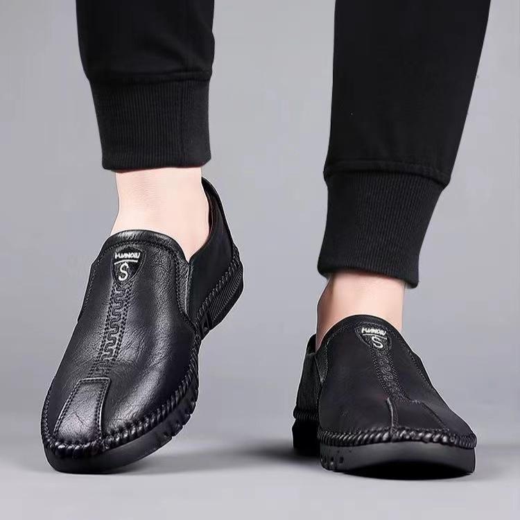 Men's Casual Shoes, Faux Leather Two-Layer Cowhide with Rubber Low Soles, Hand-Stitched Craftsmanship Comfortable Breathable Soft Soles