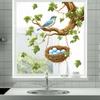 Vogelnester Fensteraufkleber im Waldstil mit Blättern und Blumen, selbstklebende Glasdekoration für Tür und Fenster, Vinyl-Haftfolie für Heimdekor