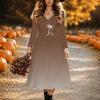 Halloween Women's Gradient Solid Print Midi Dress A Line Dress Vacation Casual Daily Regular Fit  Long Sleeve V Neck Black  Spring Fall