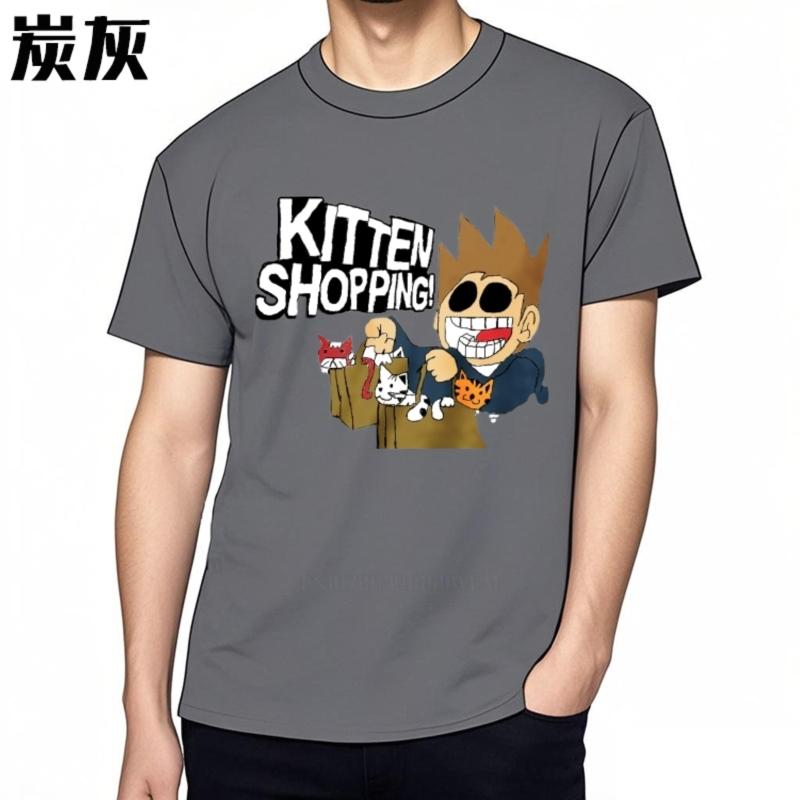 Eddsworld Kitten Shopping Graphic T-Shirt Men's Black Cotton Tee Fashion Casual Streetwear Summer New Top