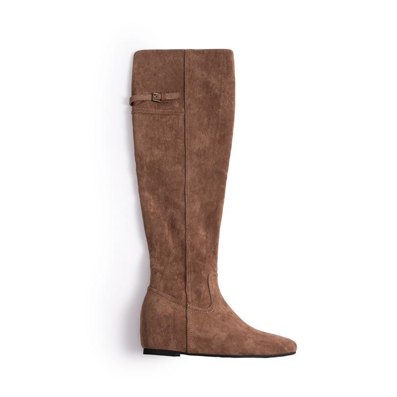 High boots 3cm inner height increase pointed round head buckle belt Maillard wind pile over knee boots women 35 5940₽