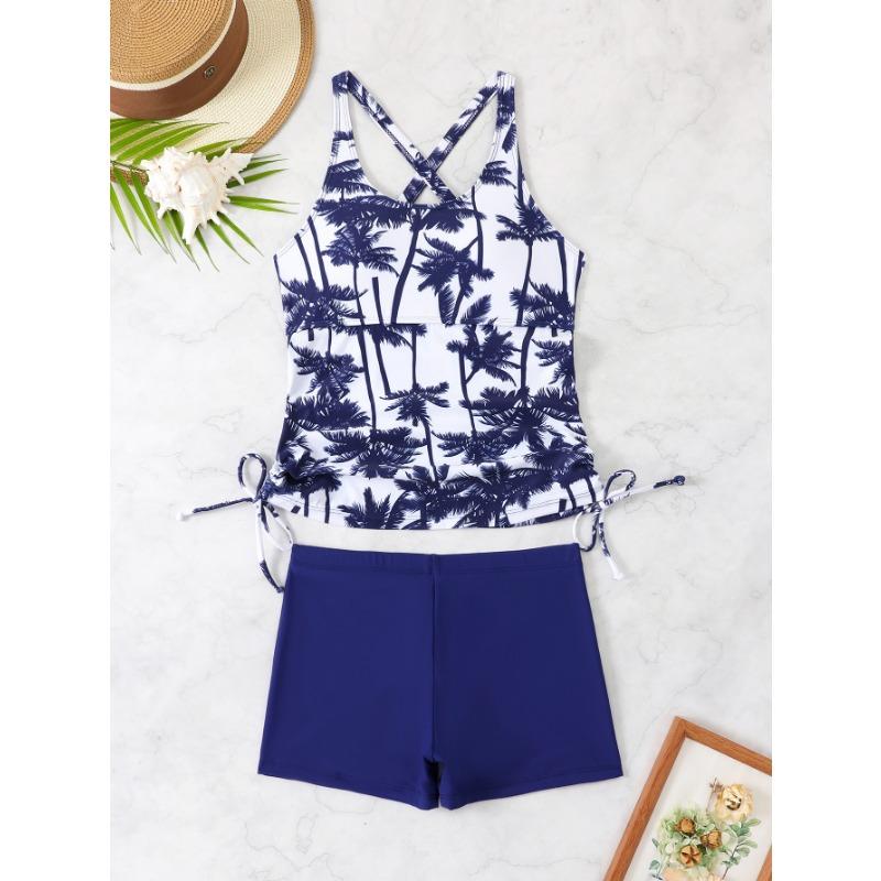 Damen S Geteilter Tankini Badeanzug Flacher Slip Sexy Bikini