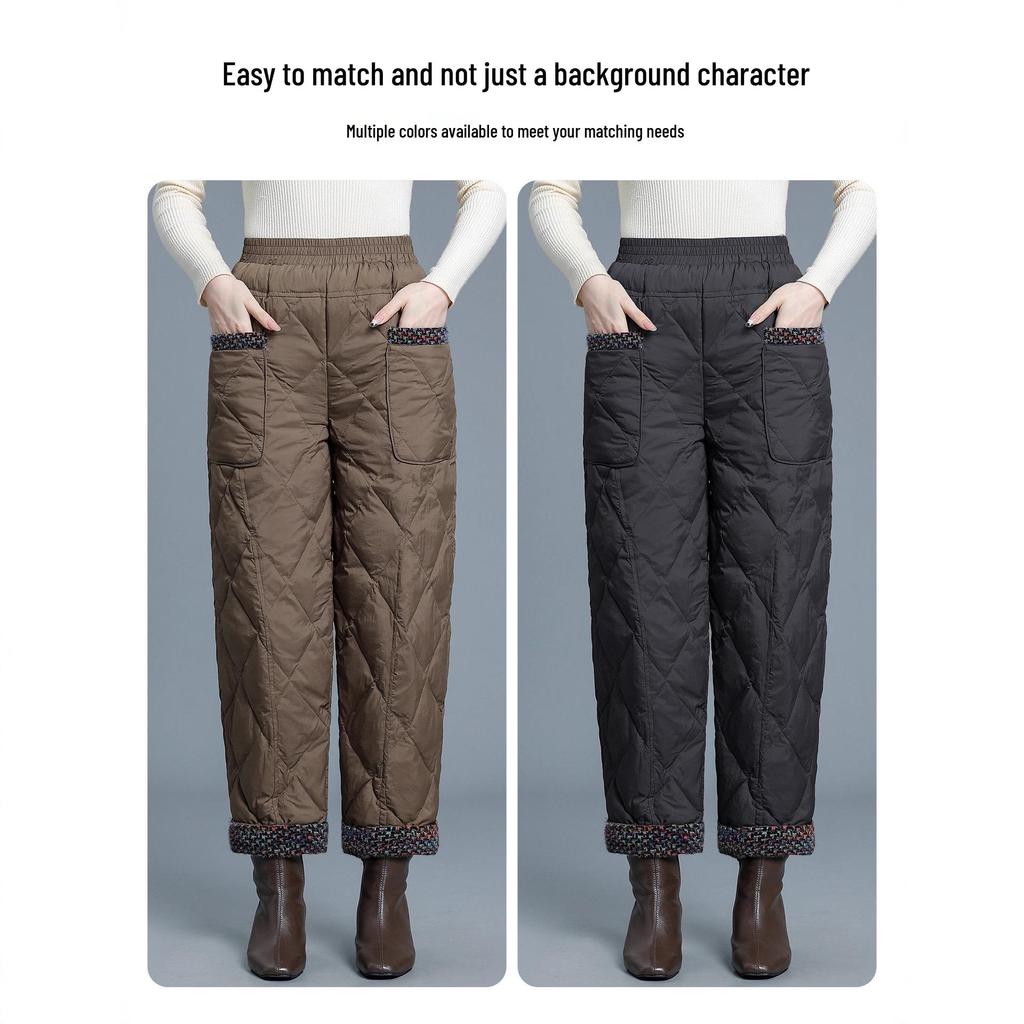Chic High-Waisted Goose Down Winter Pants for Middle-Aged Women