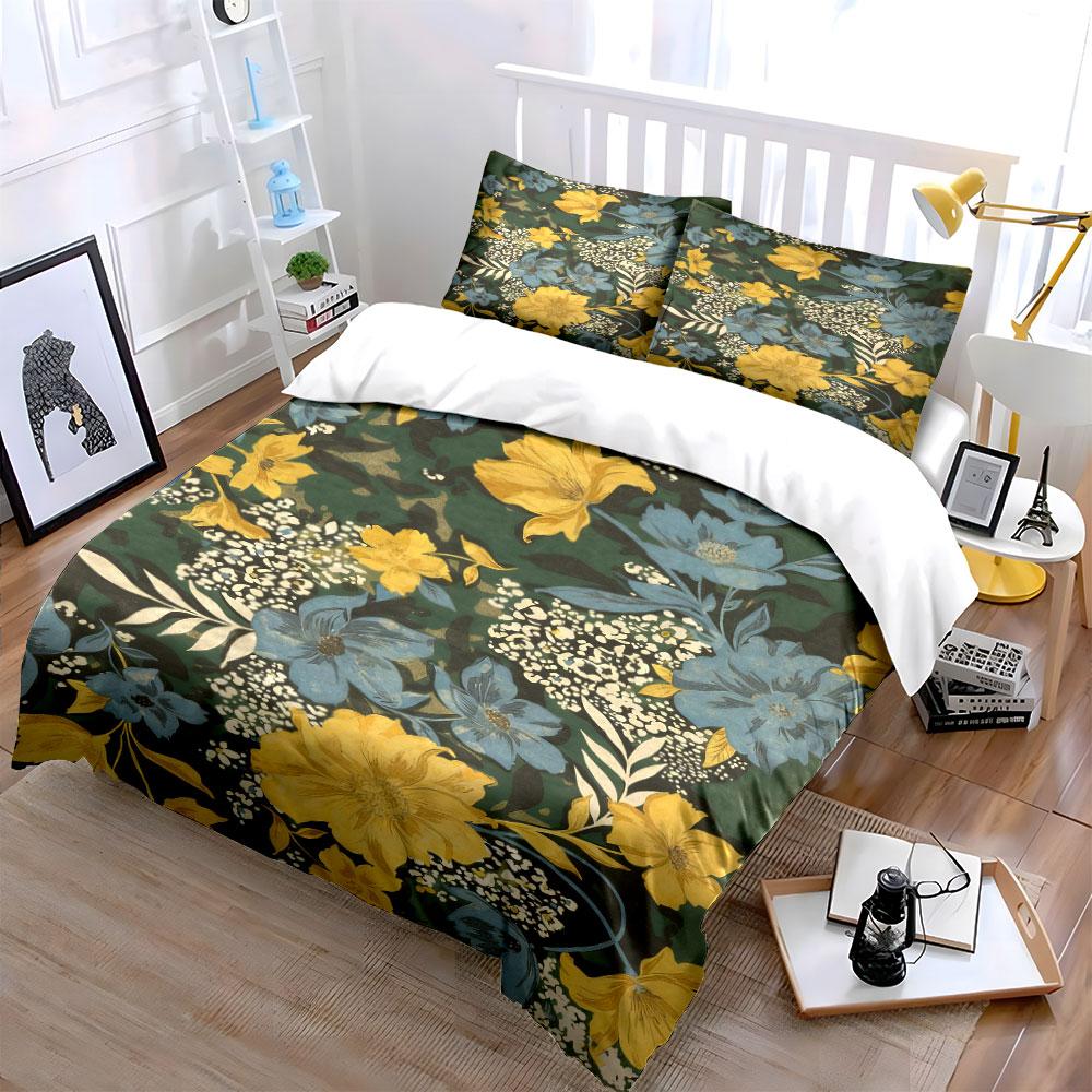 Yellow and Blue Flowers. Bedding Sets Duvet Cover Sets Duvet Covers Pillowcases(1 * Duvet Cover 2 * Pillowcases Without Duvet Insert)