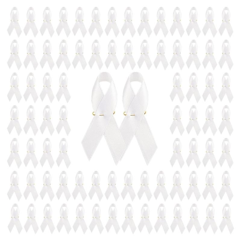 

100pcs Awareness Enamel Lapel Pin Ribbon Brooch Breast Cancers Health Care Public Welfare Badges Jewelry Accessories білий