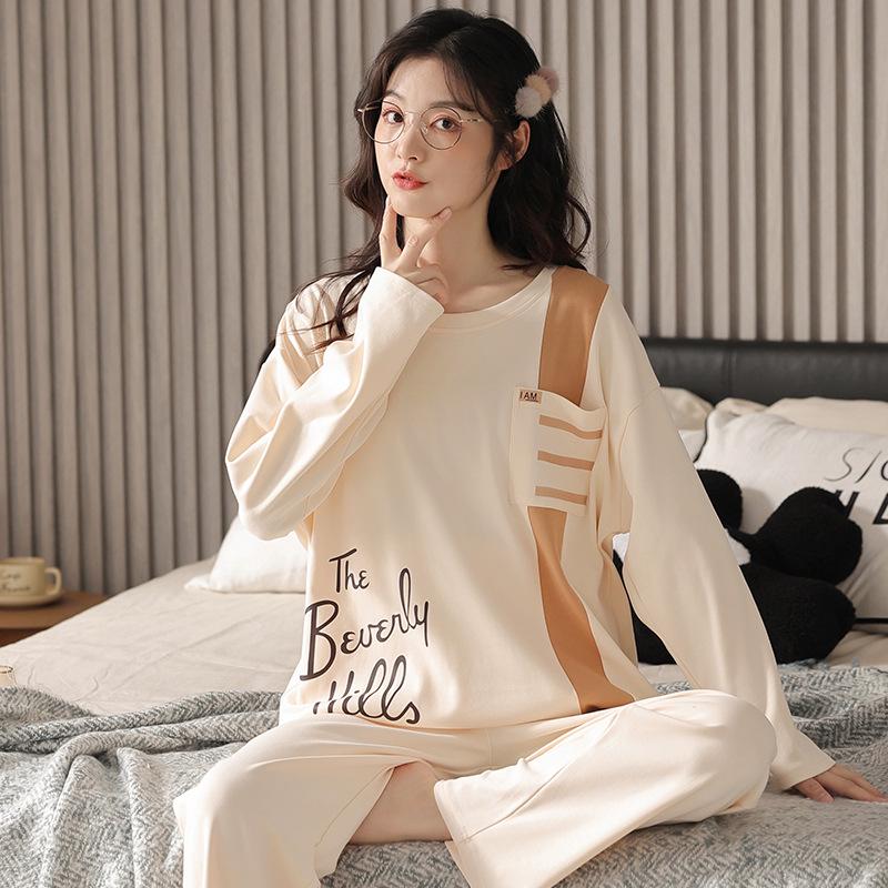 

Spring & Autumn Couple s Cotton Pajamas - Long Sleeve, Korean Style Cartoon Two-Piece Set for Casual Homewear M