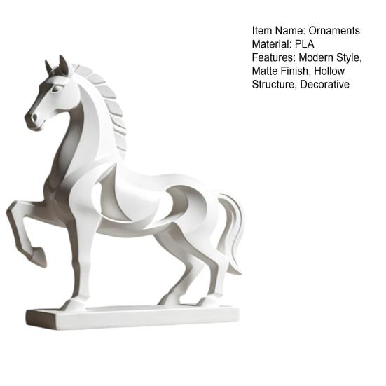 Standing Horse Statue Modern Geometric Horse Ornament Large Base Matte White Art Figurine for Home Office Living Room Decor Luck Wealth Gift