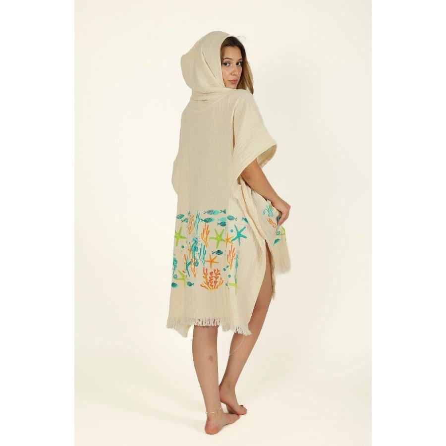 Women Hooded Wrap Cotton Muslin Fabric Beach Wear Or Casual Wear/Cover-Ups Multipurpose Poncho