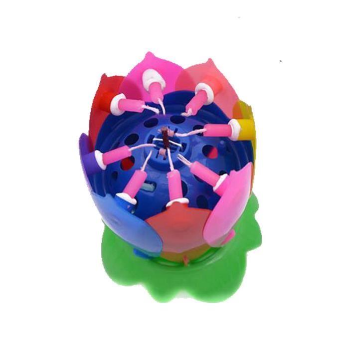 Bougies d'anniversaire belles lumières musicales de fleur de lotus de rotation - colorée