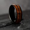 Fashion 8mm Black Stainless Steel Arrow Rings For Men Hawaiian Koa Wood Inlay Rings Men Wedding Band Jewelry Wholesale