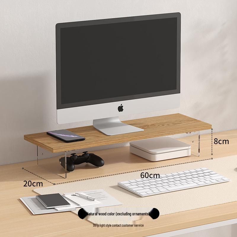 Akrylowy i Drewniany Stojak na Monitor z Przechowywaniem - Podwyższenie na Biurko