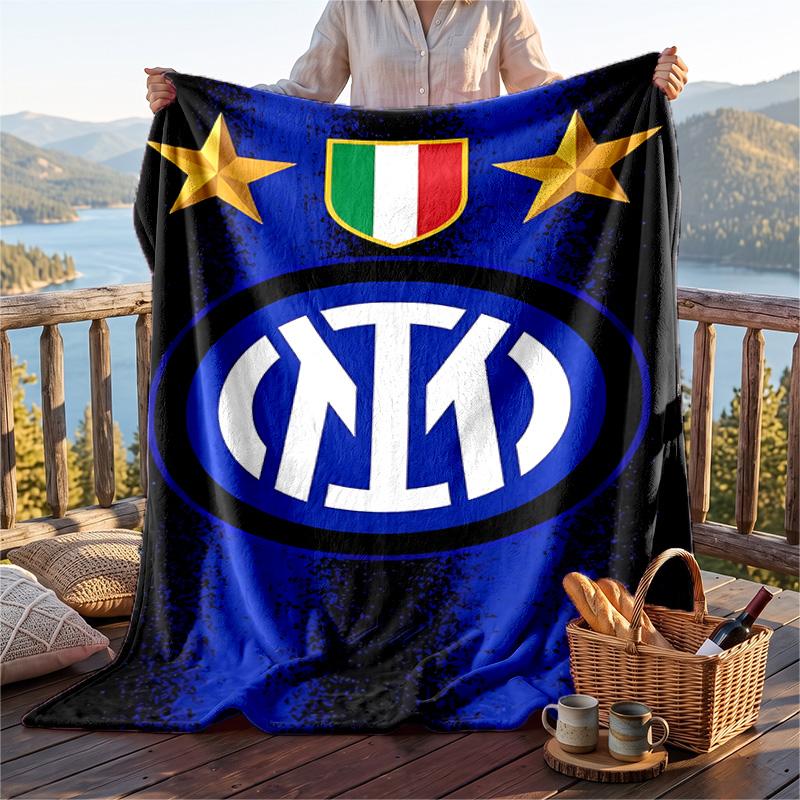 Warme Flanelldecke mit Inter Mailand Muster, Leichte, bequeme Überwurfdecke für Bett und Sofa