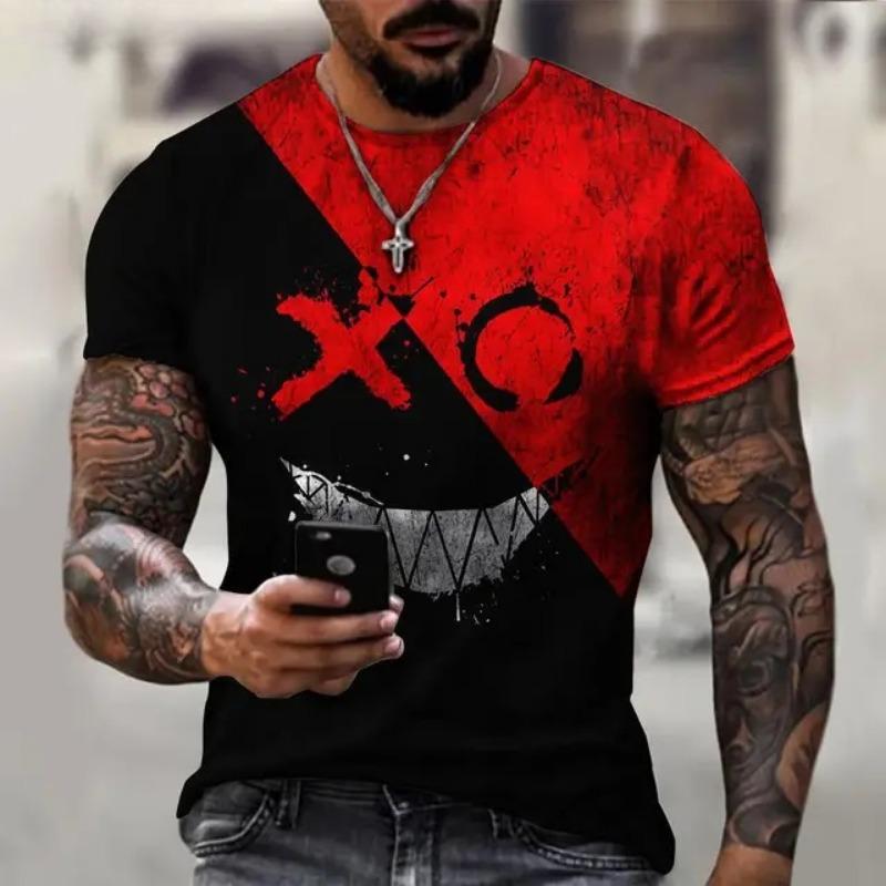 Lustiges lächelndes Gesicht Grafik 3D-Druck Herren T-Shirt Street Trendy Fashion Lässig Sommer O-Ausschnitt Kurzarm Übergroße T-Shirt Oberteile