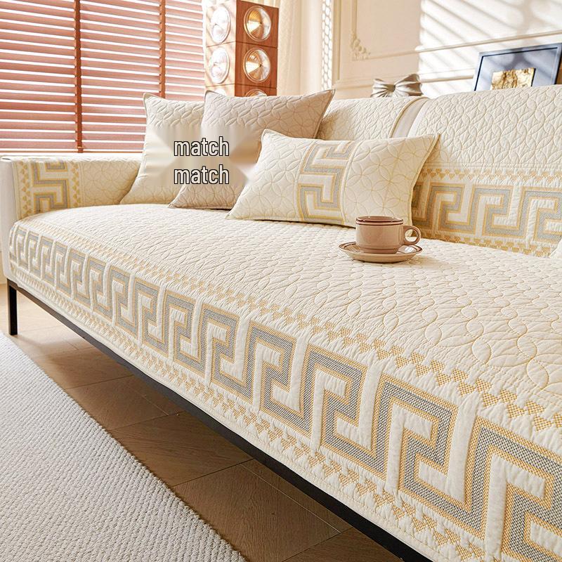 2024 Non-Slip All-Cotton Sofa Cushion Cover for Solid Wood Sofa - Four Seasons Universal Design