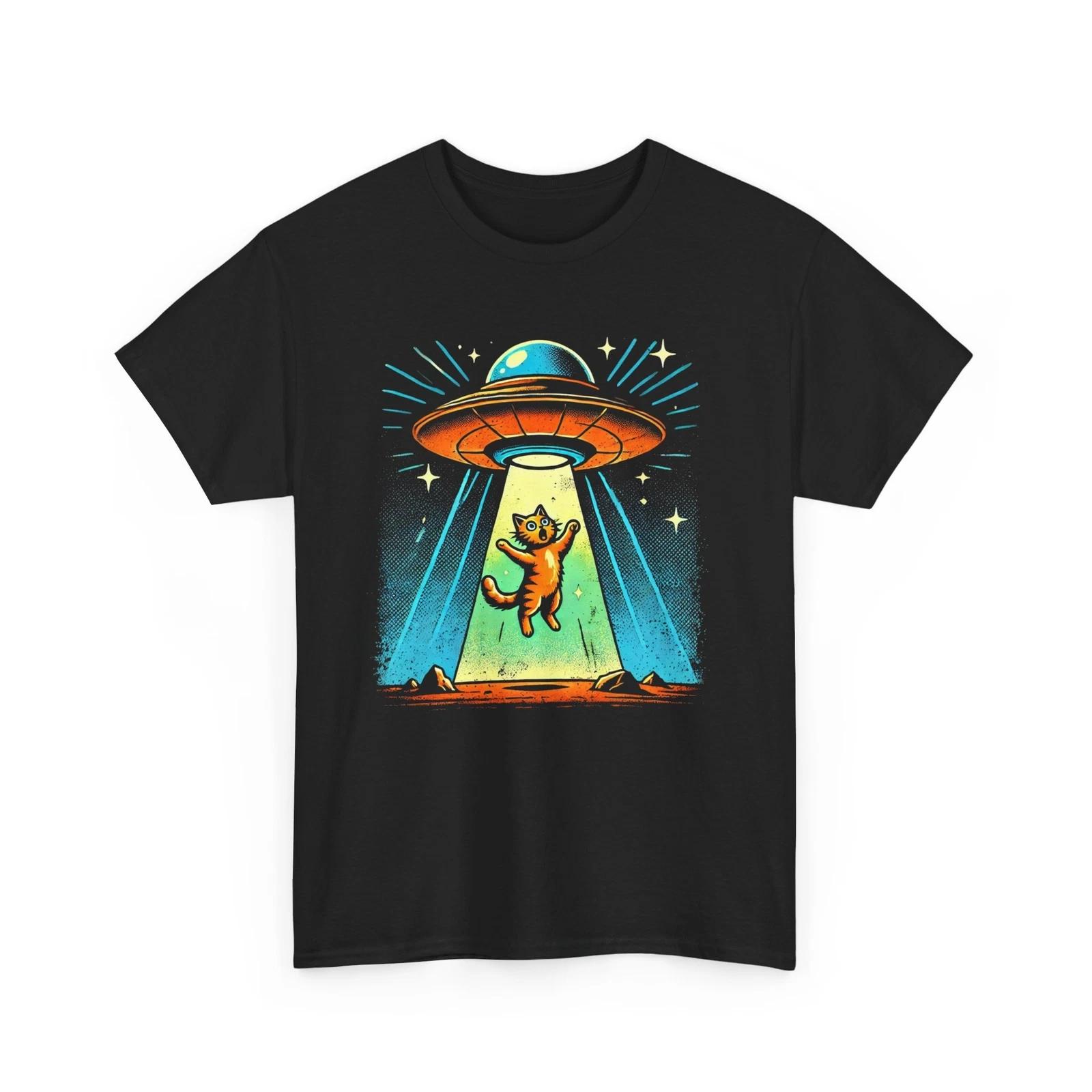 Alien UFO Themed Shirt | Space Graphic Tee | Cosmic Design | Cat Abduction tee S