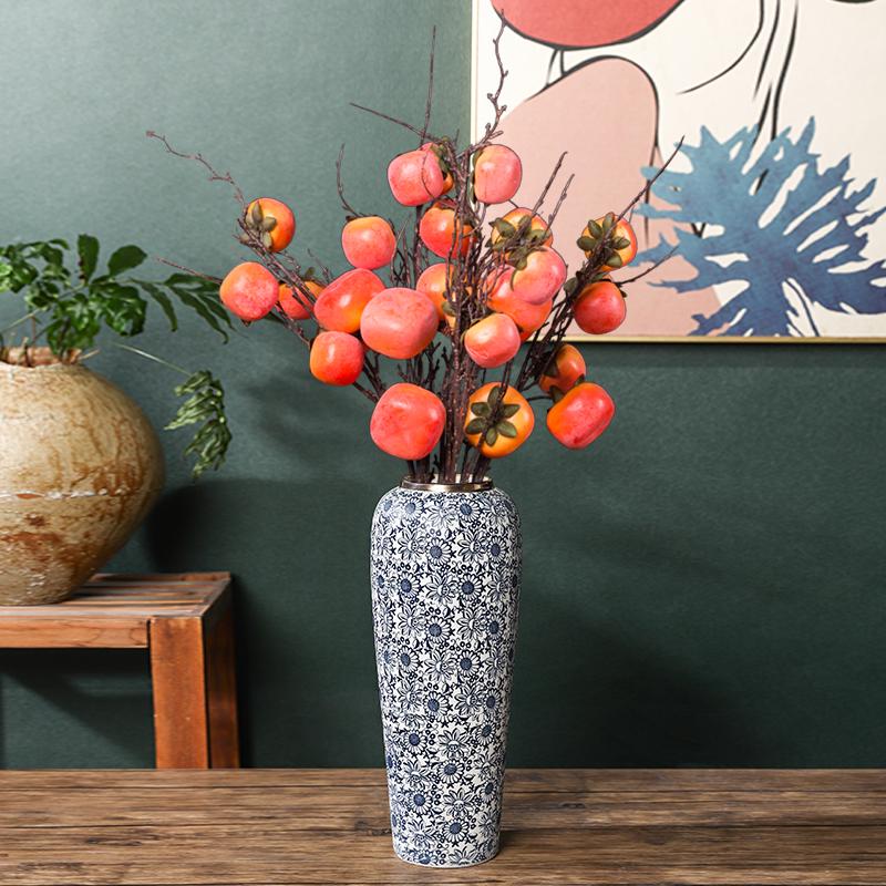 35CM Blue and White Porcelain Vase: Chinese-Style Ceramic Flower Container for Hydroponic Bamboo or Living Room Décor.