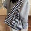 Japanese retro red plaid canvas bag women's 2025 new lazy wind commuter tote bag student shoulder armpit bag