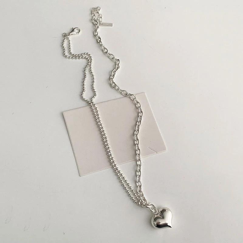 

FOXANRY Stamp, асимметричная цепочка, ожерелье для женщин, модное элегантное очаровательное креативное ювелирное изделие с сердечком для вечеринки, подарки 21cm-50cm серебряный