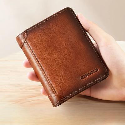Herren Geldbörse aus echtem Leder, dreifach gefaltet, Vintage, dünn, kurz, Multifunktions-ID-/Kreditkartenhalter, männliche Geldbörse