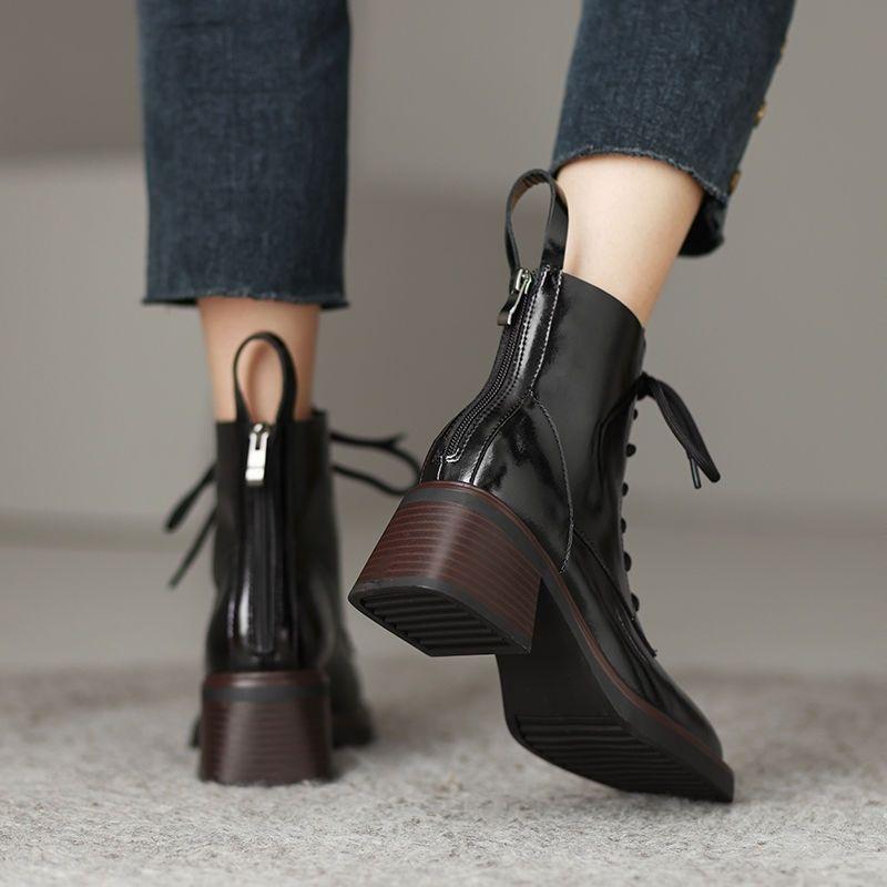 Fashion Booties Fur Autumn Winter Black With Laces Fashion 2025 Ankle Boots for Women New Rock In Footwear Pu Y2k Goth Woman Short Shoes