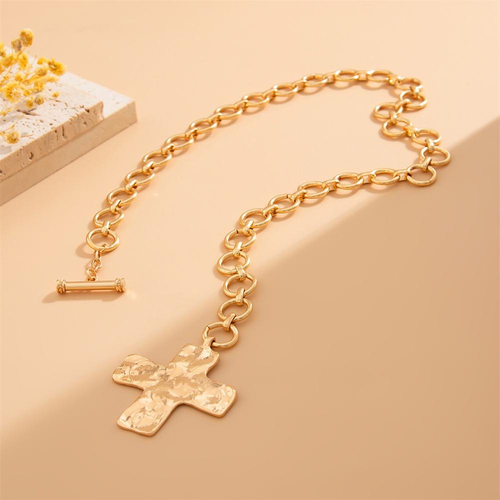 Punk Big Cross Pendant Necklace for Women Hip Hop OT Buckle Chain Grunge Goth Jewelry Gifts