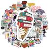 50pcs Reading Stickers Book Lover Cartoon Characters Waterproof DIY Decorative Stickers for Water Bottles Cars Laptops Scrapbooking