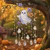 Metal Sound Pipes for Patio Halloween Acrylic Wind Chime Pendant, Crystal Suncatcher Hanging Ornaments, Decorative Handcrafted Spooky Home Accents