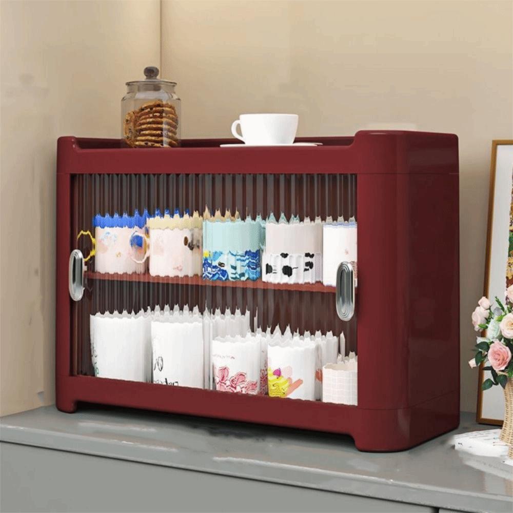 Display Cabinet Water Cup Holder Dust-Proof Kitchen Organizer Light Luxury Cup Storage Box Office