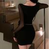 Sweet and Spicy Style Elegant Mesh V-neck Long-sleeve Dress for Women, Early Spring New Tight Slimming Inner Layer, Bodycon Pencil Skirt