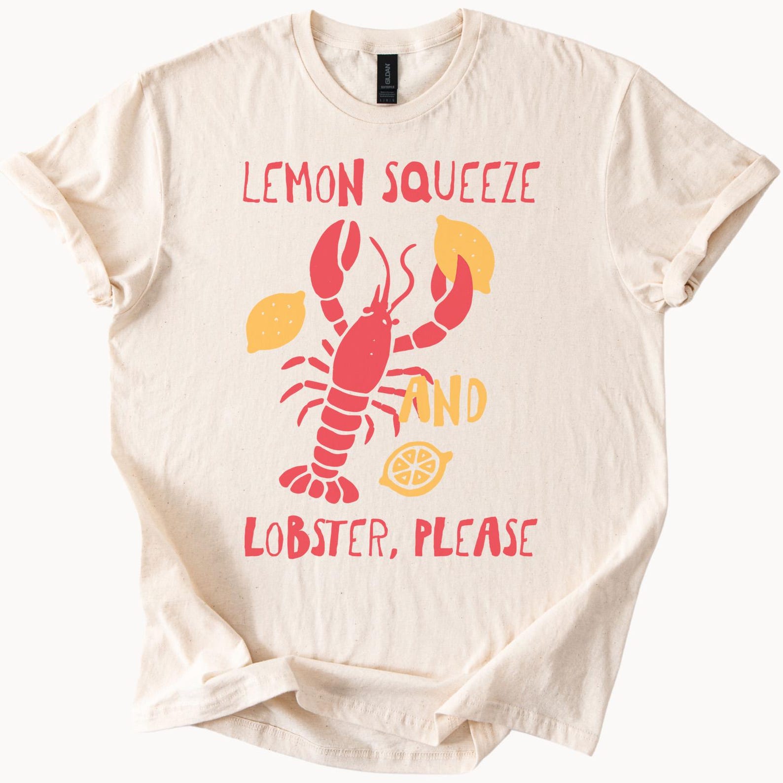 Lemon Squeeze and Lobster Please Graphic T Shirt Funny Seafood Lover Tee with Lemon and Lobster Illustration Summer Beach Shirt 100