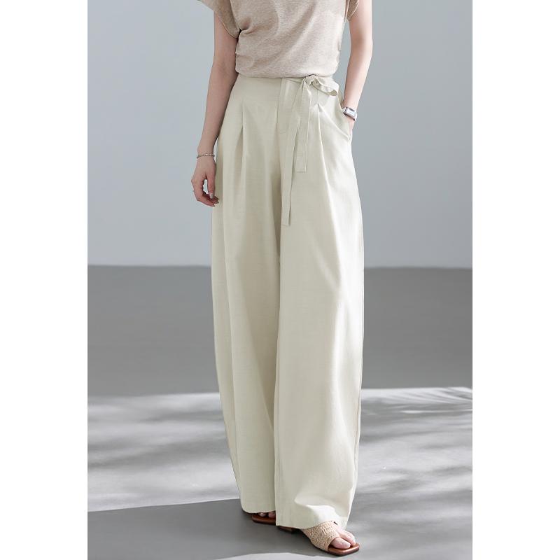 Elegant Cotton Lyocell High Waist Wide Leg Women's Pants