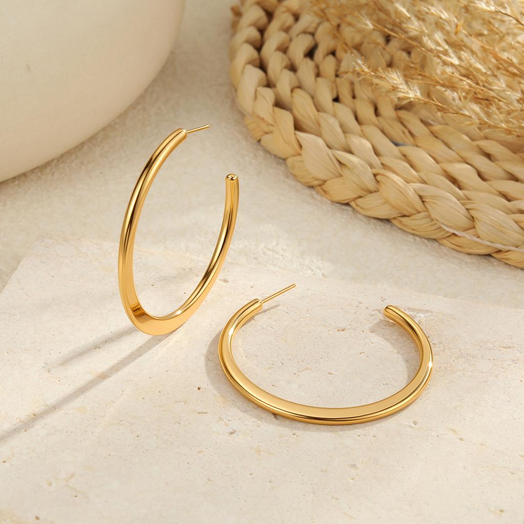 GEMCHIC Women's Classic Ins Large Hoop Earrings Stainless Steel 18K Gold Plated Polished Fashion Accessories