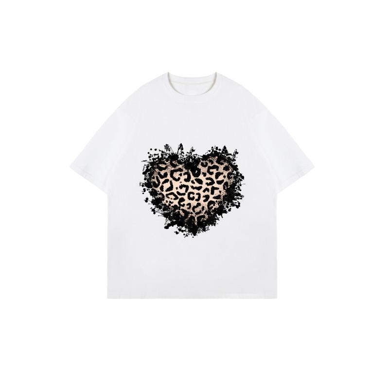 Oversized T Shirt Black Leopard Heart Print Casual Wear For Women Summer Fashion Street Style Top