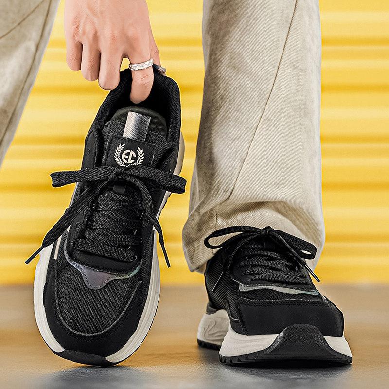 Men's Shoes Trendy Brand High-end Versatile Running Anti Slip Sports Leisure Thick Sole Height Increasing Black Dad Men