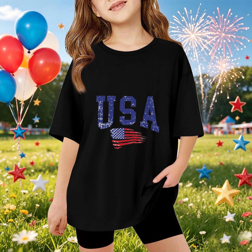 Kids Short Sleeve T Shirt USA Print Top Casual Loose Fit Tee for Boys and Girls Summer Wear Soft Comfortable Fabric