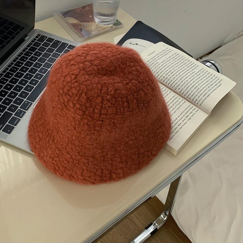 New autumn and winter face bucket hat women's versatile plush bucket hat trendy hat warm basin hat