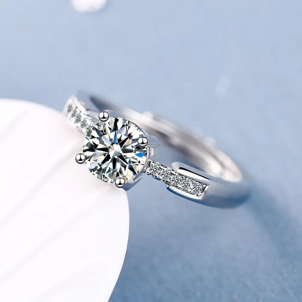 Pure Silver Color Rings for Women 4-claw Cz Dating Party Daily-Life Square Simple  Sterling Ring Fine  Bijoux Gifts