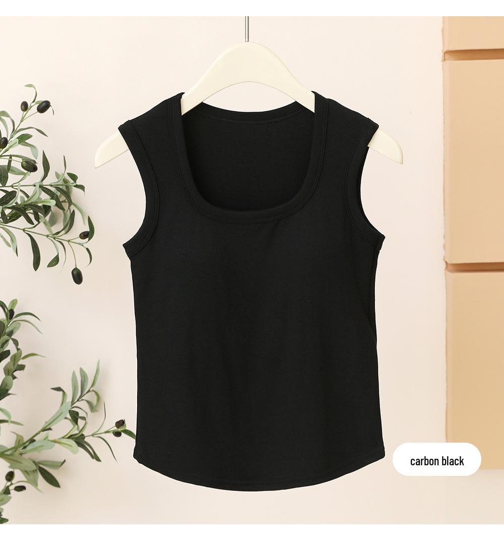 

Женская майка на бретелях с квадратным вырезом из ледяного шелка с вкладышами для бюстгальтера - Летняя, Защита от просвечивания, Изогнутый подол, Не скатывается, Не скручивается 2XL (60-70 kg) чёрный