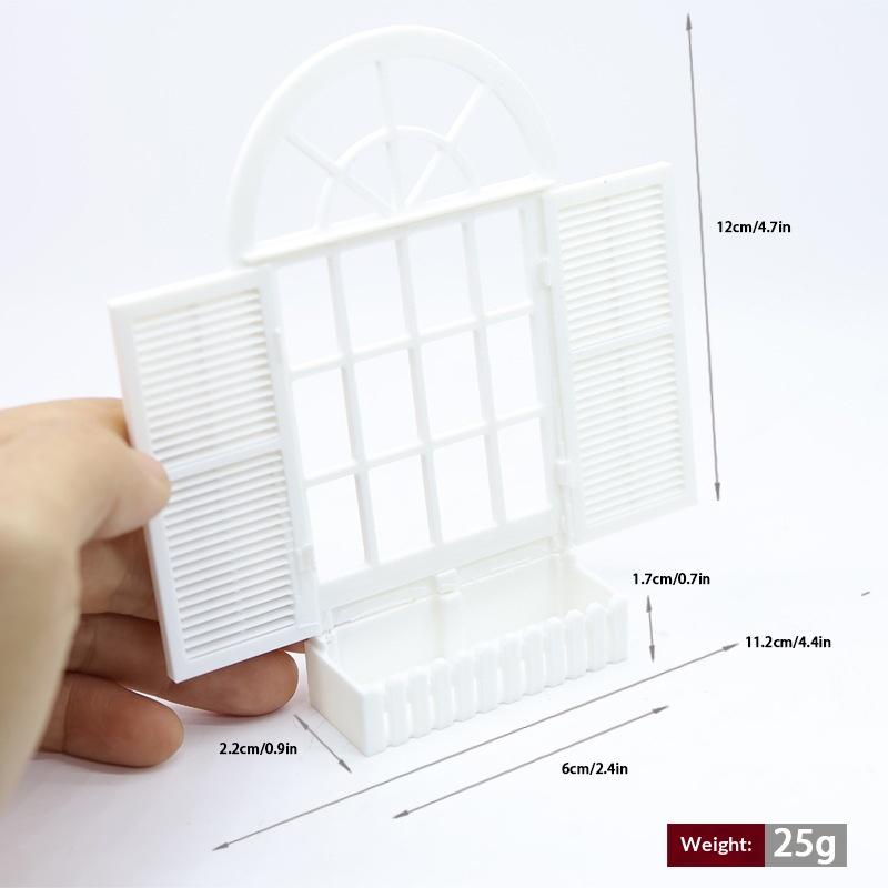 1Pcs Miniature Purple Arched Window Frame Decor 1:12 Scale Dollhouse Window With Flower Box For Diorama Scene & Photography Prop