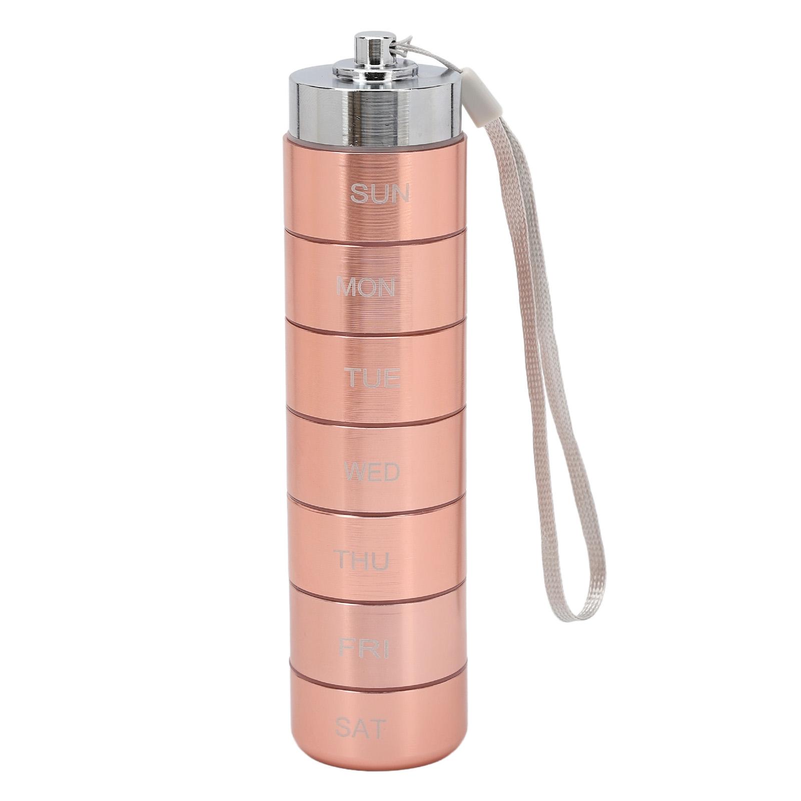 

Металлический еженедельный органайзер для лекарств для путешествий Портативный водонепроницаемый 7-дневный контейнер для таблеток из алюминиевого сплава с