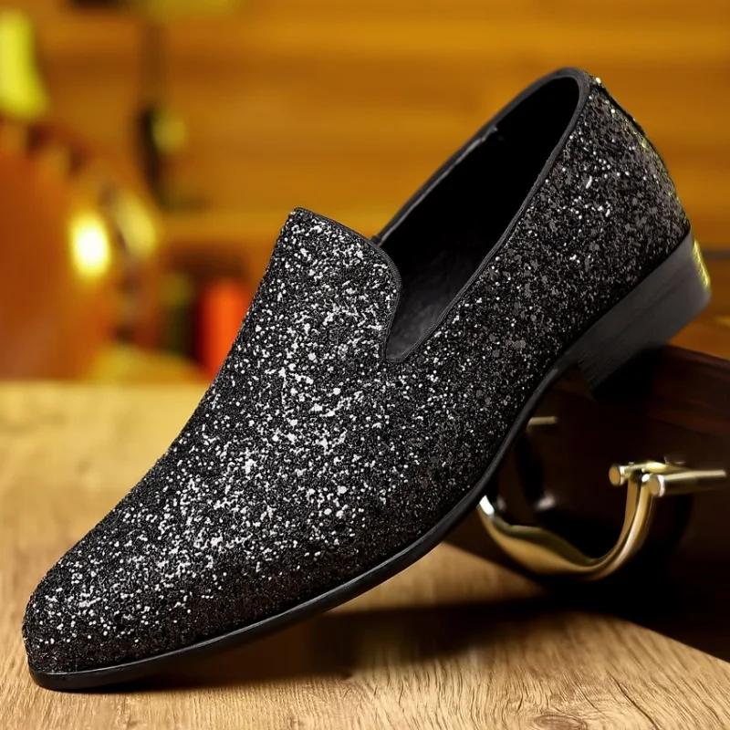 Luxus Slipper Herrenschuhe Gold Silber Pailletten Hochzeitsschuhe Modedesigner Slipper Flats Hohe Qualität Herren Formelle Partyschuhe Neu