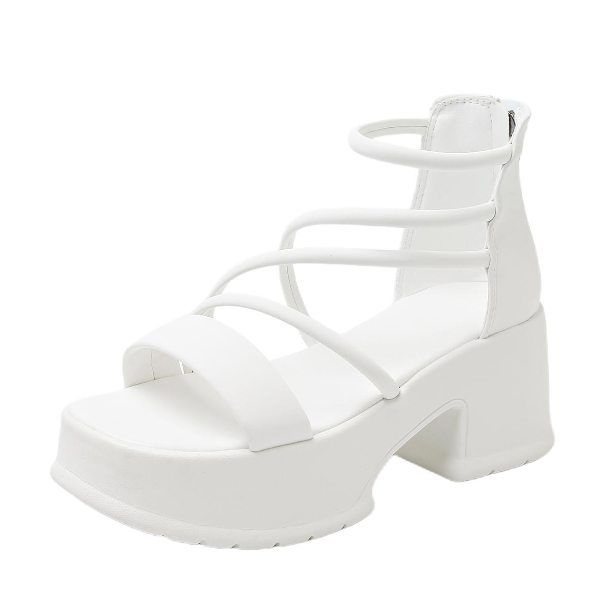 

Fashion Women s Fashion Round Head Open Toe Thin Strap Back Zipper Waterproof Platform Anti-slip Wear-resistant High Heels 40