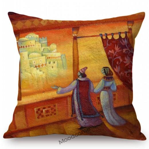 Lovely Cute Muslim Cartoon Ramadan Eid Mubarak Mosque Arabic Middle East Mediterranean Sofa Pillow Case Linen Cushion Cover Case