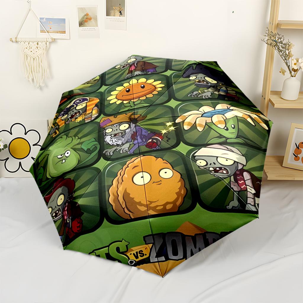 Plants Vs Zombies Adventure Compact Travel Automatic Umbrella with 8-Rib Lightweight Perfect for Outdoor Adventures Outdoor Accessory