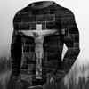 Camiseta de manga larga informal de moda para hombre con estampado 3D retro de Jesucristo, personalidad callejera, cuello redondo holgado, estilo Harajuku, top de gran tamaño