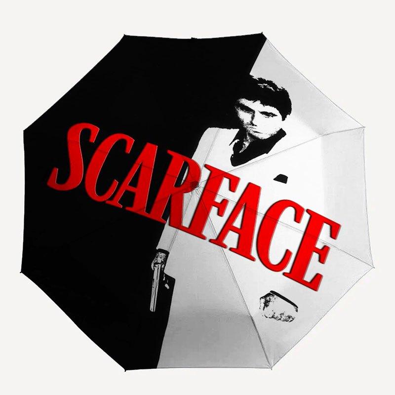 

1 Scarface umbrella, automatic opening and closing, compact windproof umbrella, eight iron ribs, three-fold portable design