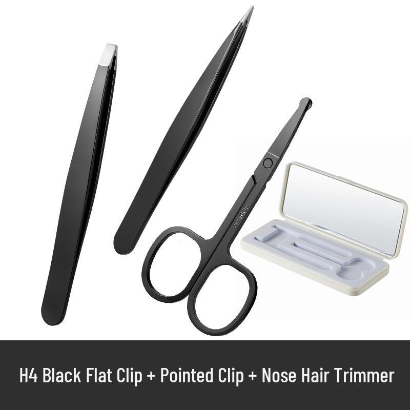 Exquisite 3-Piece Eyebrow Tweezers Set with Mirror & Nose Hair Trimmer