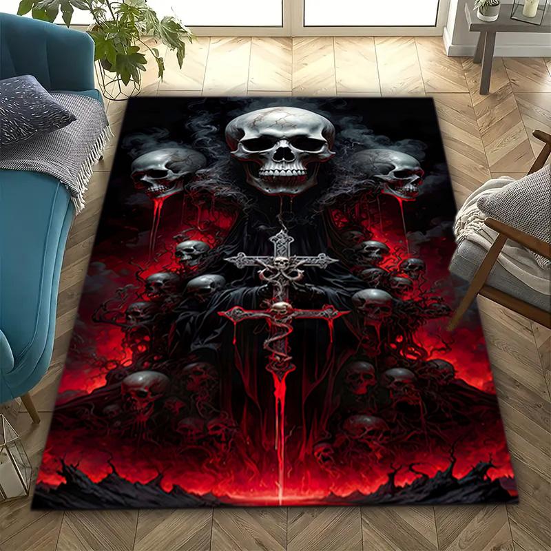 

1PC Skull Dark Gothic Pattern printed Carpet Rug for Living Room Bedroom Home Sofa Decoration,Non-slip Floor Mat Floor mat 40x60cm( 15x23in )