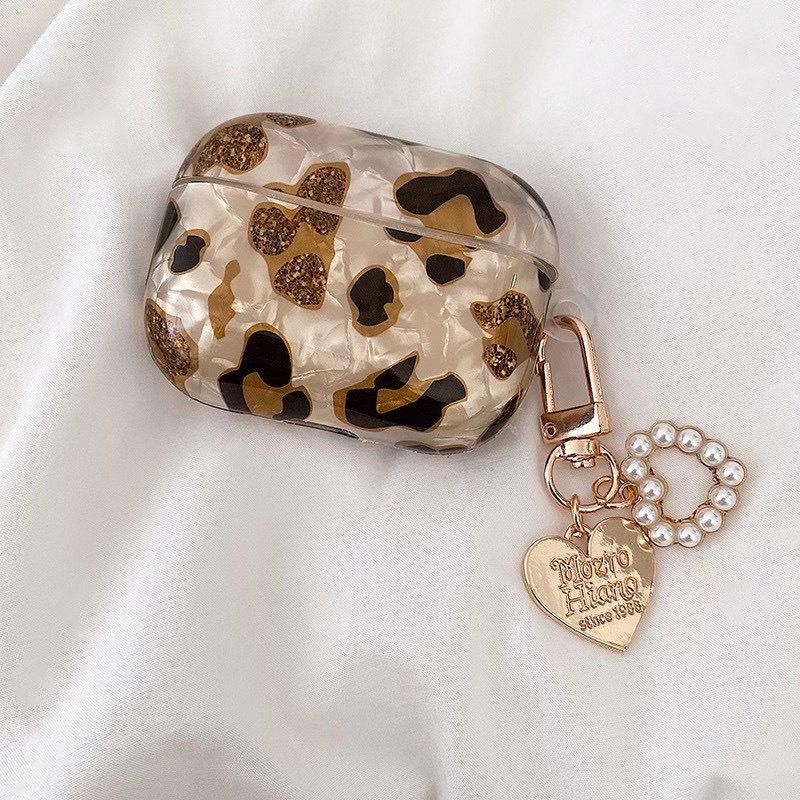 

Airpod 1St And 2Nd Generation Earphone Cover Imd Leopard Print Protective Case Love Pendant Creative Shell Beauty Bracelet airpods 1st/2nd generation